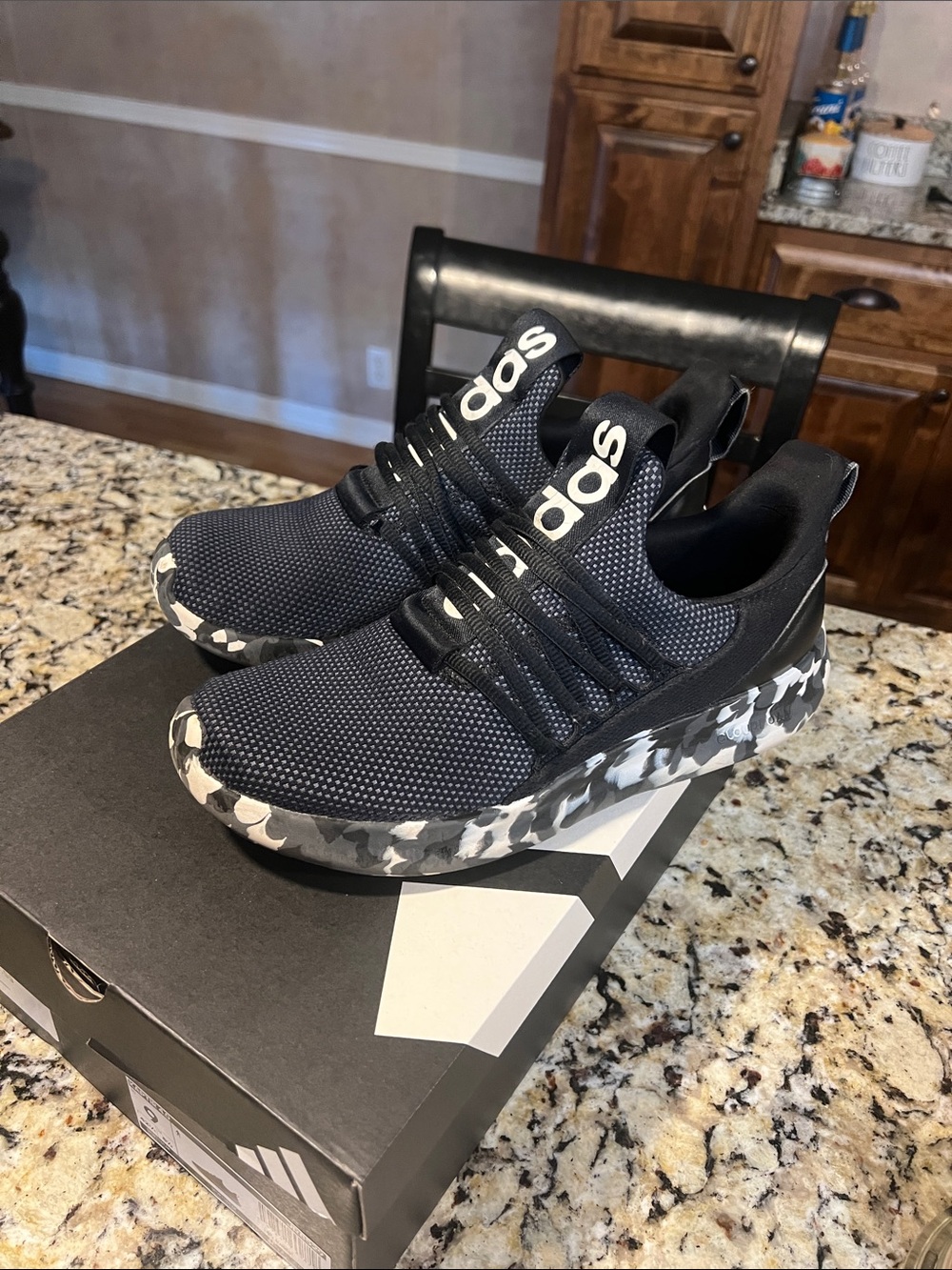 adidas Black Knit Sneakers with Gray Camo Midsole